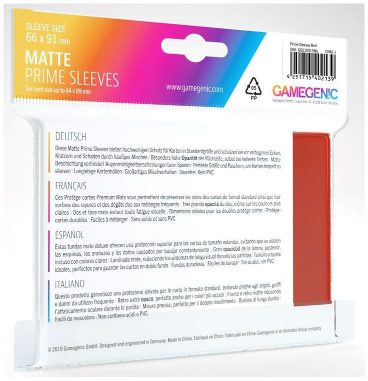 Gamegenic : Matte Prime Card Sleeves - Red (66mm x 91mm) (100 Sleeves Per Pack)